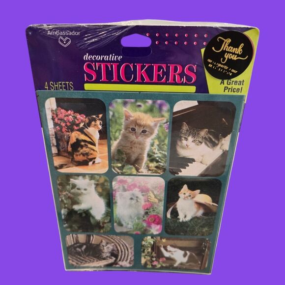 1992 Sealed NEW Vintage Hallmark Stickers Sweet Garden Cat on Piano Cute Kittens - Picture 4 of 4